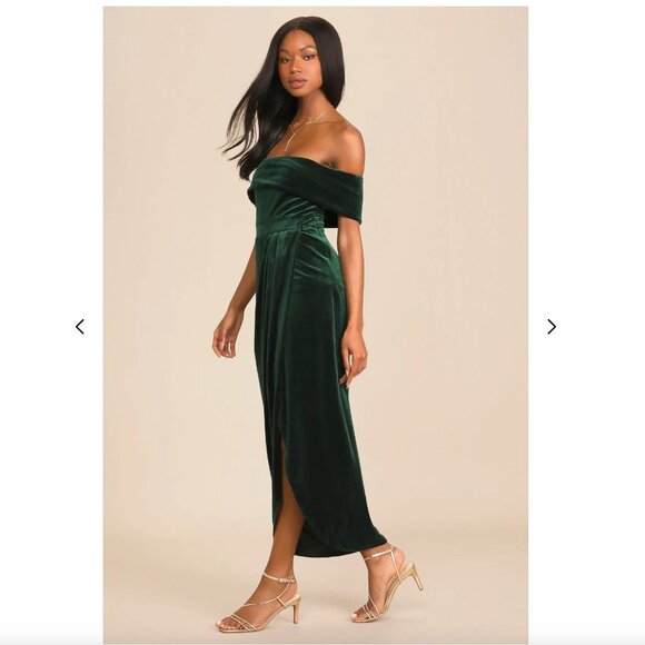 NWT Lulus I'm Enchanted Rust Orange Velvet Off-the-Shoulder Maxi Dress - Picture 3 of 5